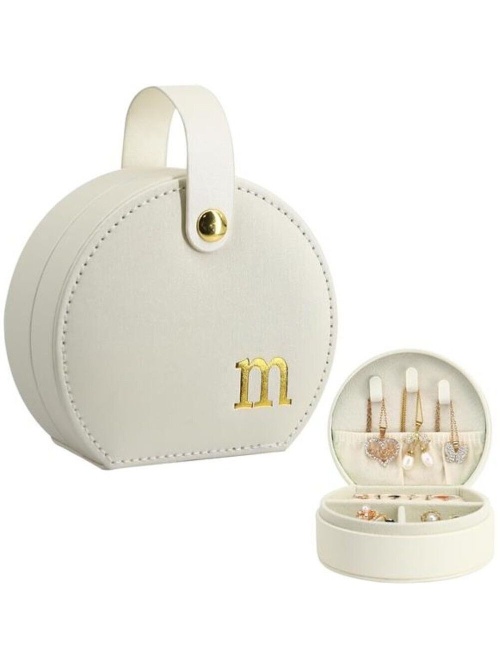 Travel Jewelry Case Half Moon Clutch Personalized Gold Monogram Accessory Box